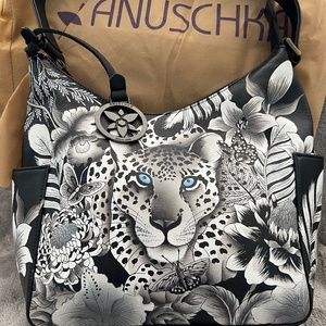 Classic Anuschka Leather Leopard tote (item 012)